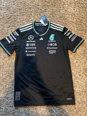 Adidas Black Mercedes-AMG Racing Jersey with Teal Trim